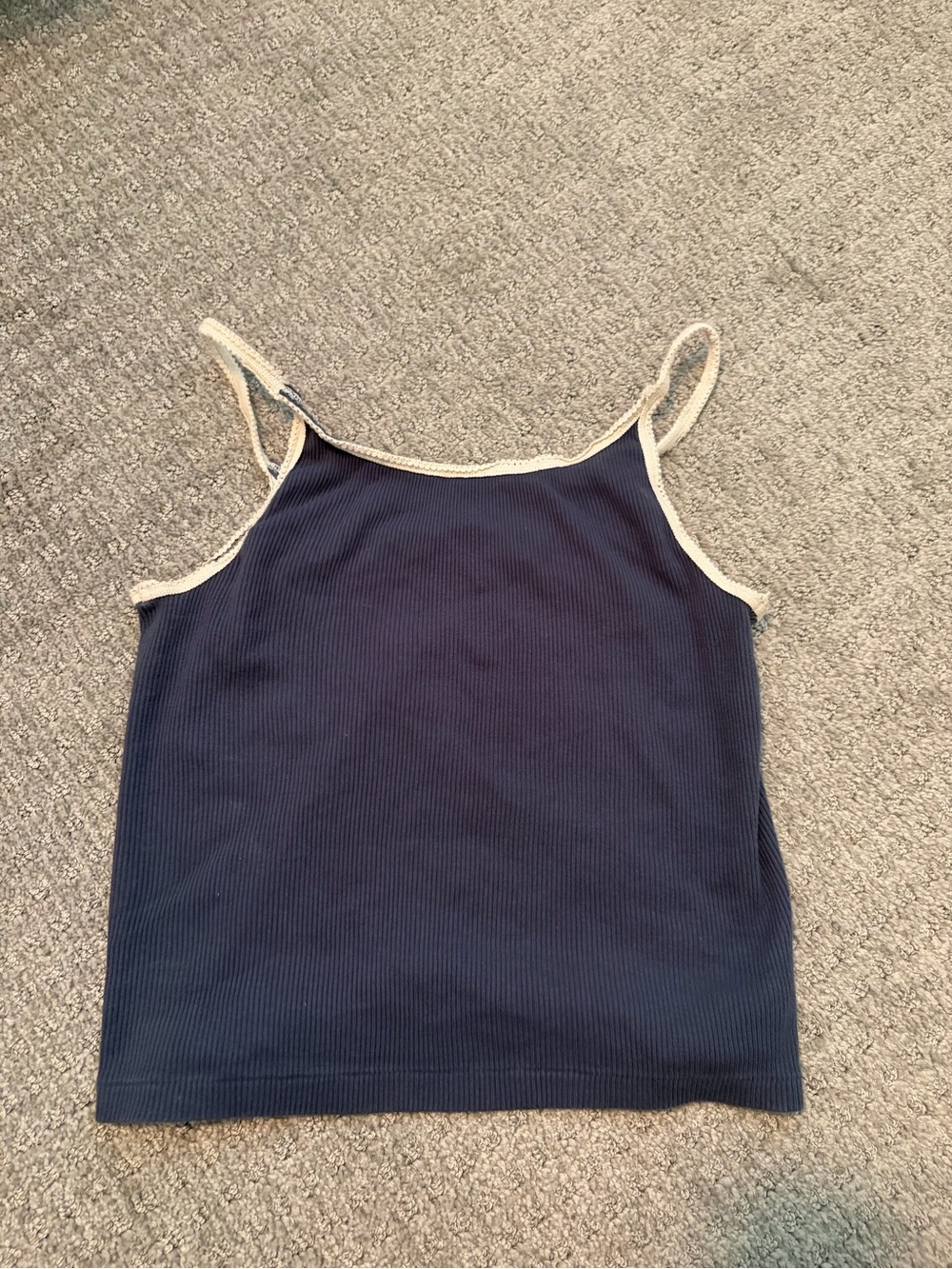 Brandy Melville Navy Ribbed Tank with Cream Trim